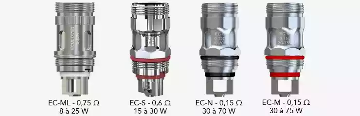 Images présentant les 4 résistances ECS - ECN - ECM - ECML de chez Eleaf